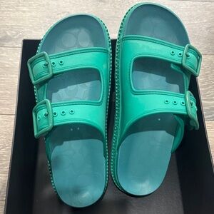 Coach Turquoise Double-Buckle Sandals
